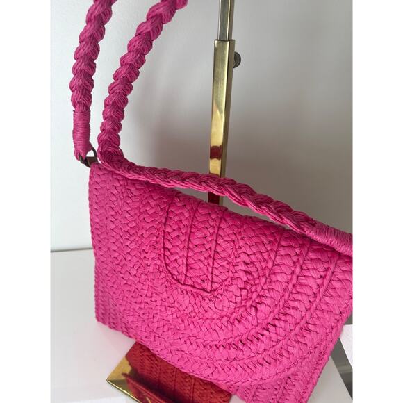 NWT Pink Woven Boutique Purse Crossbody‎ Satchel Boho Indie Concert Folk Funky - Picture 4 of 7